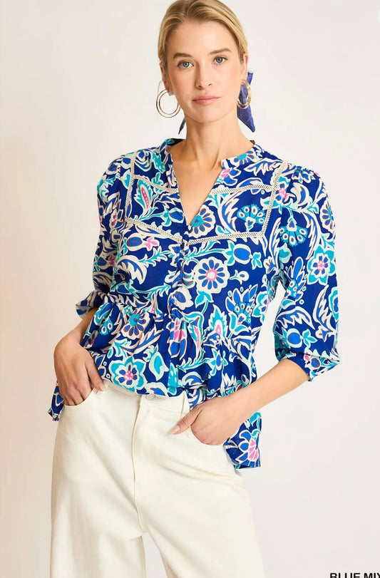 Blue Multi Colored Shirt By Umgee