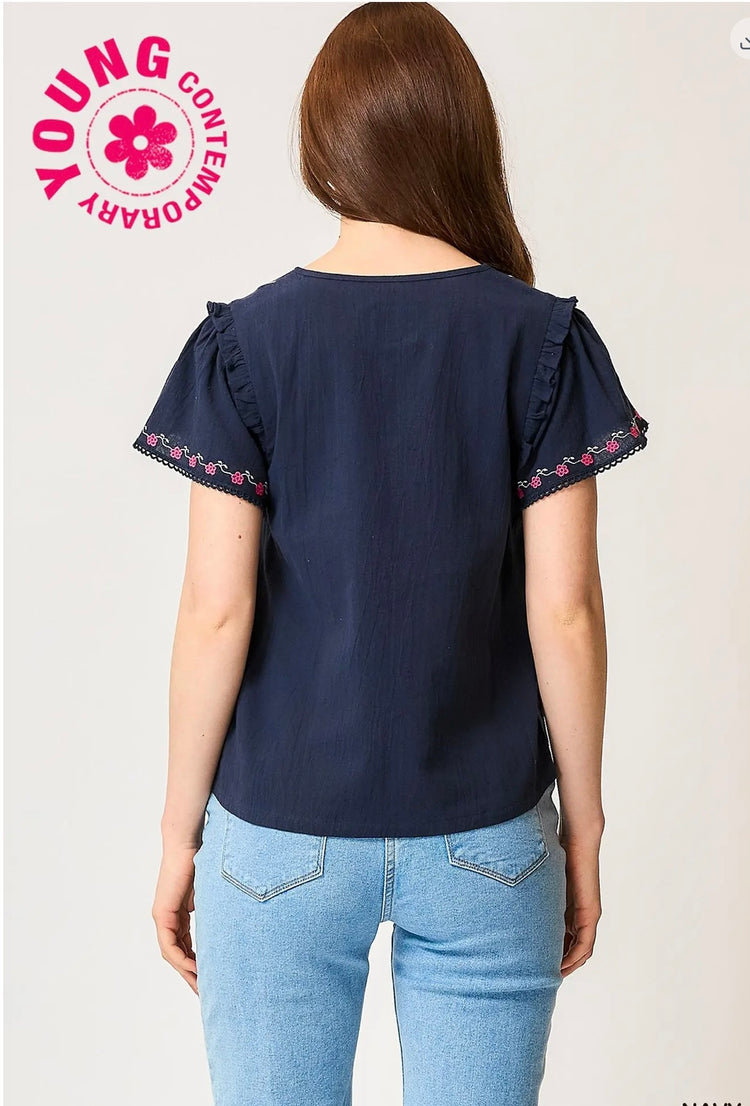 Short Cap Sleeve Navy Top
