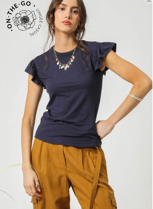 Short Cap Sleeve Navy Top